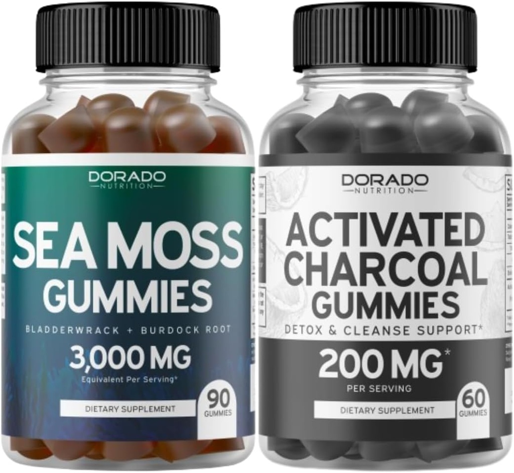İrlanda Deniz Moss (90 Gummies) Raw Seamoss for Thyroid, Energy & Immune Support and Aktif Charcoal (60 Gummies) Sağlıklı Detox & Cleanse Desteği - Organik Piramit Shells'ten Formüle - ABD'de Made in USA