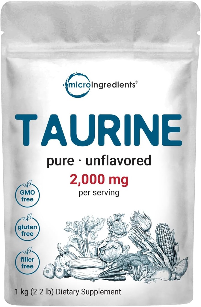 Mikro Malzemeler Taurine Toz Tamam | 1 KG, 2000mg Per | Unflavored | 100% Saf, Kolay Absorbed Ücretsiz Form | Egzersiz, Enerji ve Kalp Desteği