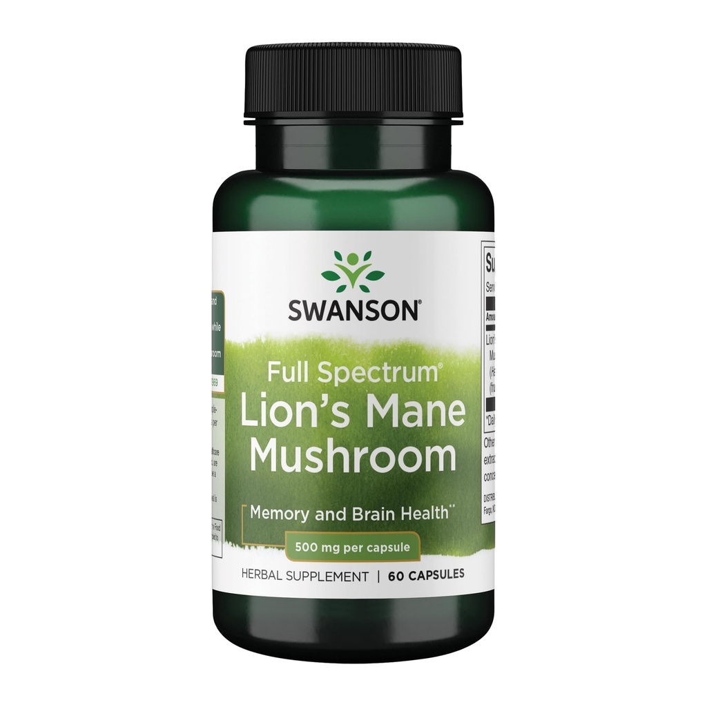 Swanson Lion's Mane Mushroom Capsules - 500 mg Her, 60 Capsules - Herbal Supplement Cognitive Function