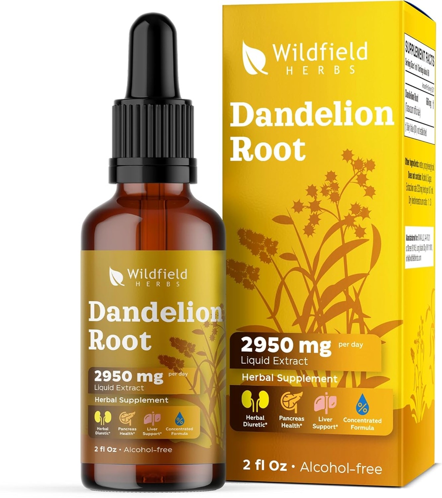 Dandelion Root Extract Drops 2000 mg (Taraxacum officinale L.) Herbal Supplement Absorbs Capsules, 1 Ay Supply, 84 Hizmet, Alkol Özgür Tincture - 2 Oz, Pack of 1