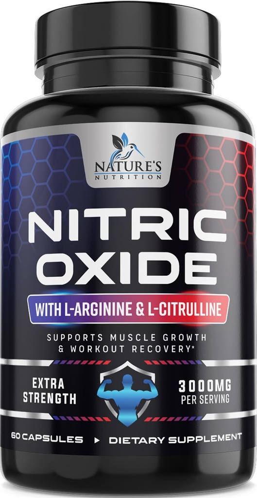 Nitrik Çimento ATM Ekstra Güçlü 3000 mg - 3X Güçlü L-Arginine & Citrulline, Erkekler için En İyi Nitrik Çimento Supplements, Supports Muscle, Heart Health, Energy Supplement, USA, 60 Capsules