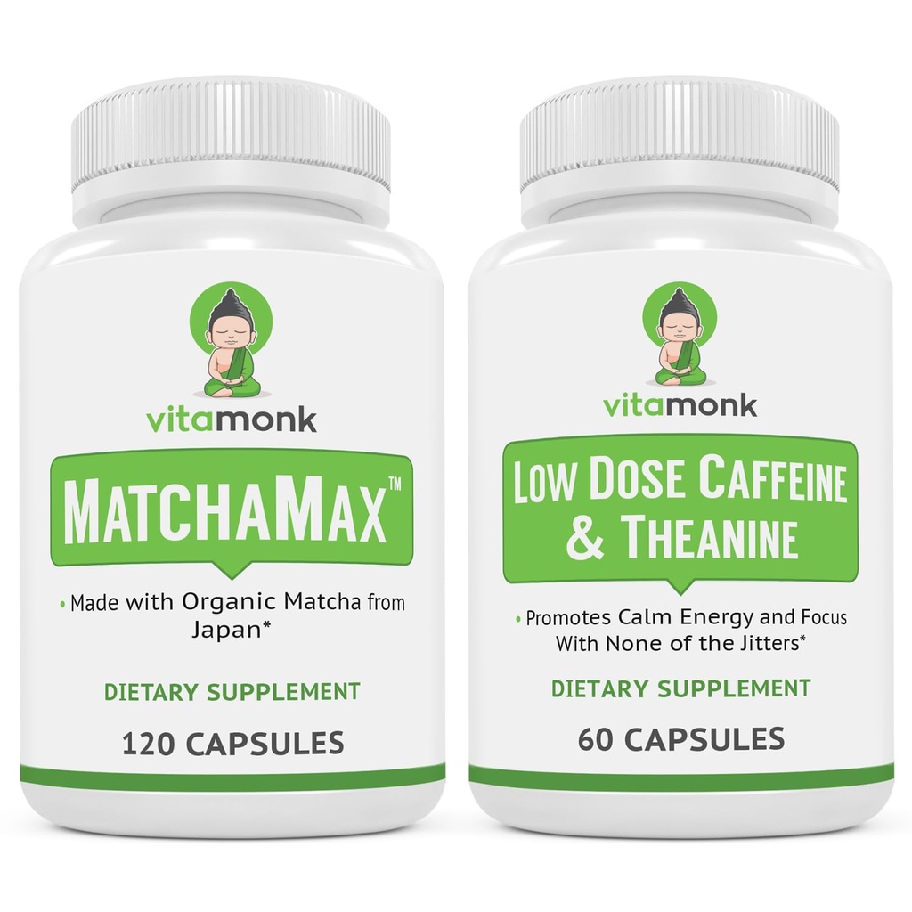 VitaMonk Energy & Focus Sche: MatchaMax Organik Japon Matcha Capsules Low Dose Caffeine ve Theanine