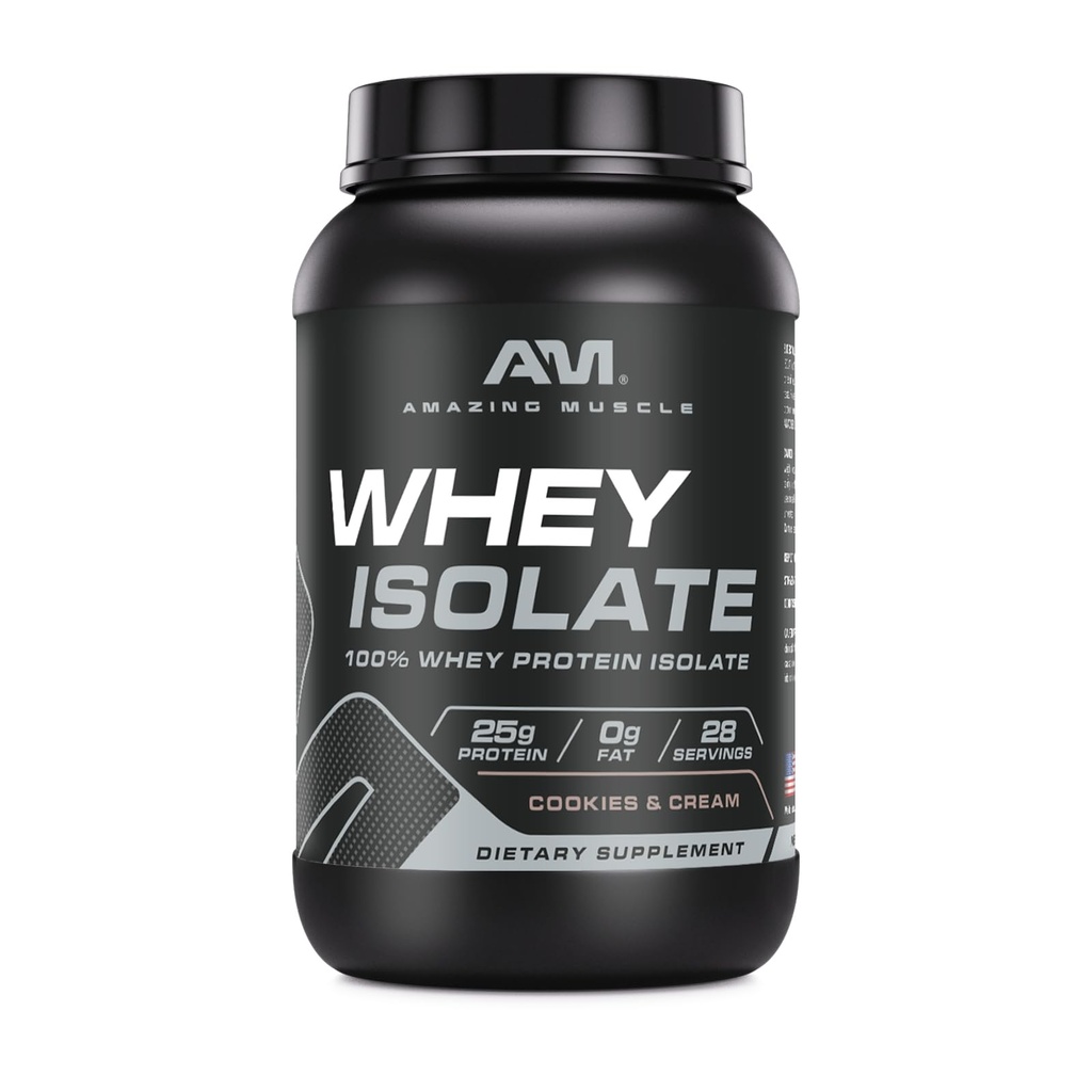 Amazing Muscle Whey proteini Isolate Toz | 25 Grams proteini | 100 Whey Isolate | Zero Fat | ABD'de Yapıldı (2 Lb, Cookies & Cream)