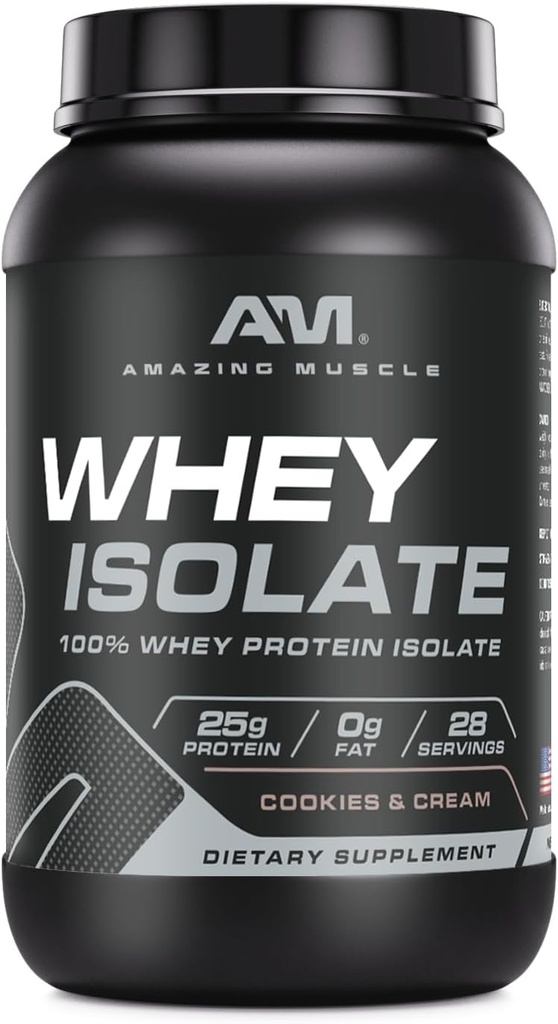 Amazing Muscle Whey proteini Isolate Toz | 25 Grams proteini | 100 Whey Isolate | Zero Fat | ABD'de Yapıldı (2 Lb, Cookies & Cream)