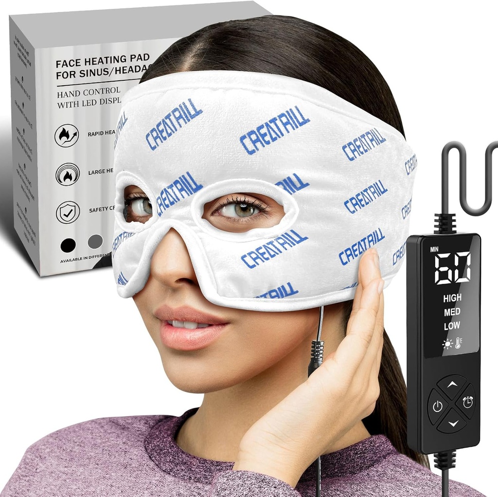 CREATRILL Heated Sinus Printing Relief Mask,Sinus Face için Pad, Migraine Maske