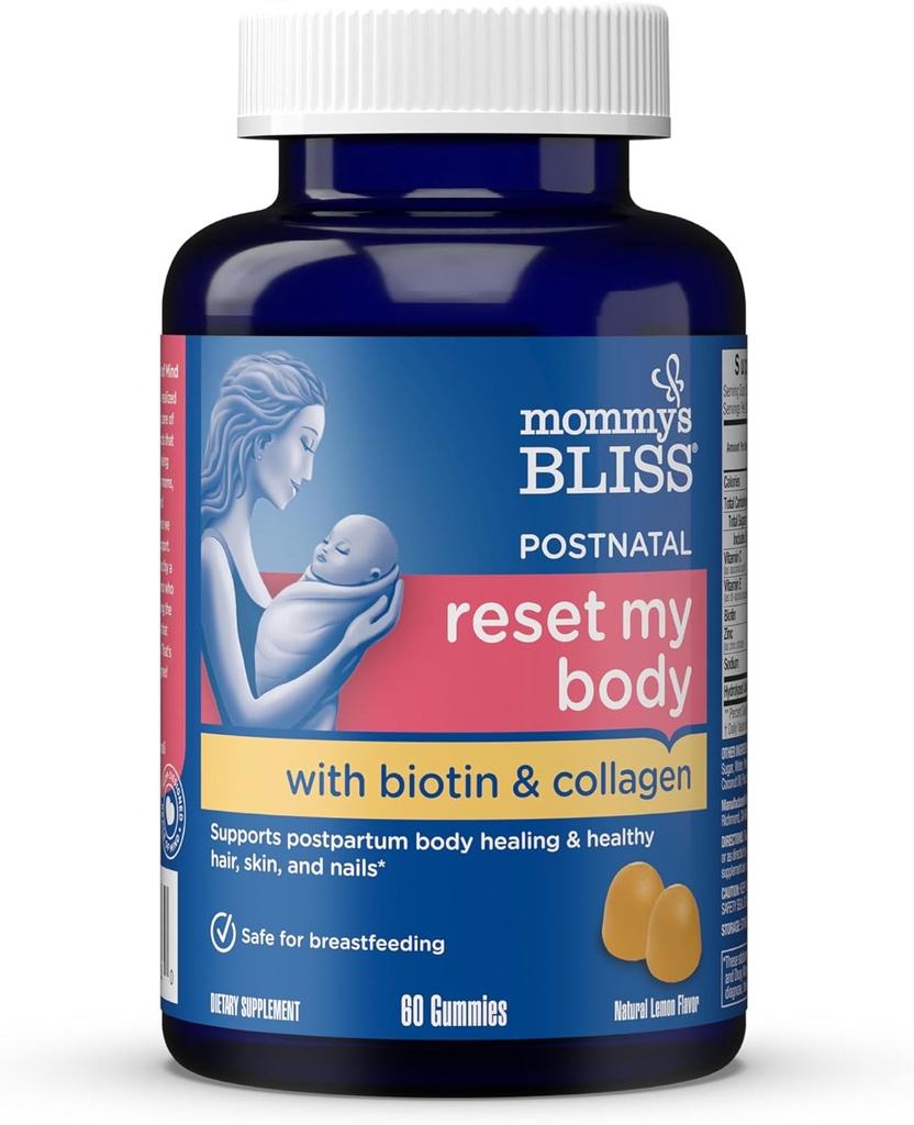 Mommy's Bliss Postnatal Support Energy & Recovery Gummies with Biotin & Collagen: Healing & Joint Health, Hair, Skin & Nails Βιταμίνη, Χωρίς γλουτένη, 60 Gummies (30 Servings)