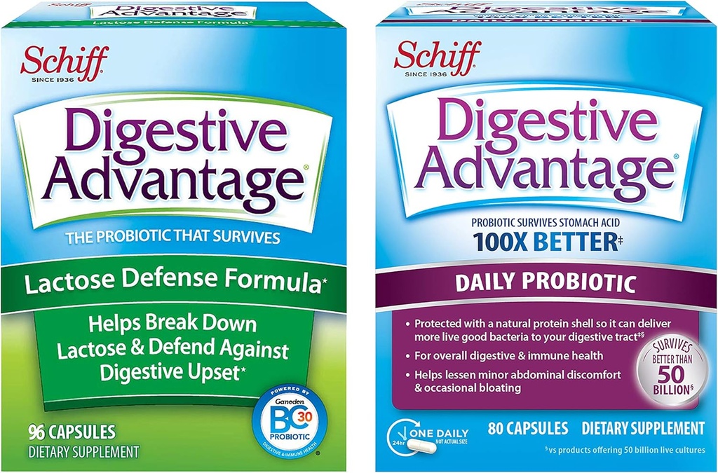 Daily Probiyotik Capsule - Digestive Avantaj 80 Capsules and Lactose Defense Lactase Capsule (96 Capsules)