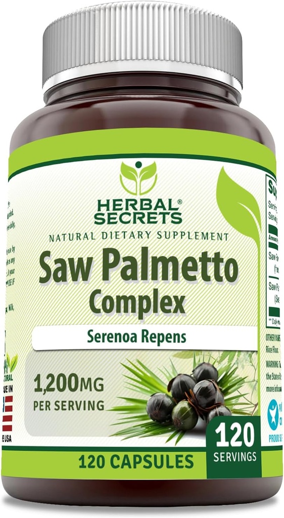 Herbal Secrets Saw Palmetto Complex Supplement | 1200 Mg | 120 Capsules | Non-GMO | Gluten Free | Made in USA