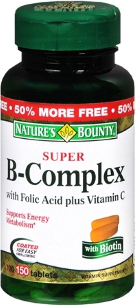 Nature's Bounty B- Complex with Folic Acid Plus Vitamin C, Tablets 150 Κάθε (πακέτο του 1)