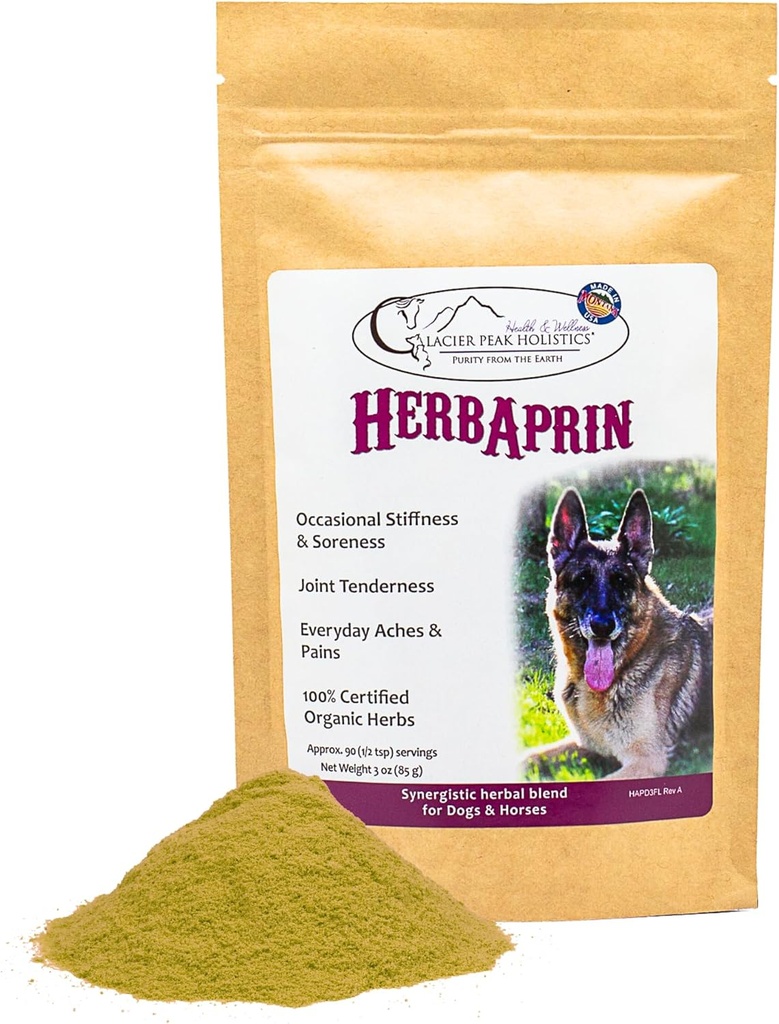 Manuel Peak Holistics HerbAprin - Köpekler için Doğal Ağrı Yardımı, Arthritis, Aches, Pains, Inflammation, Mobility Support, Hip & Joint Discomfort - 3oz (90 Hizmet)