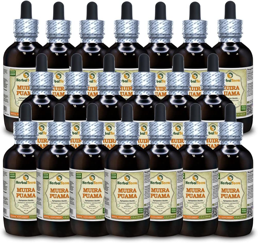 Muira Puama (Ptychopetalum Olacoides) Tincture, Organik Sıvı Tür (Brand Name: HerbalTerra, Proudly Made in USA) 20x4 fl.oz (20x120 ml)