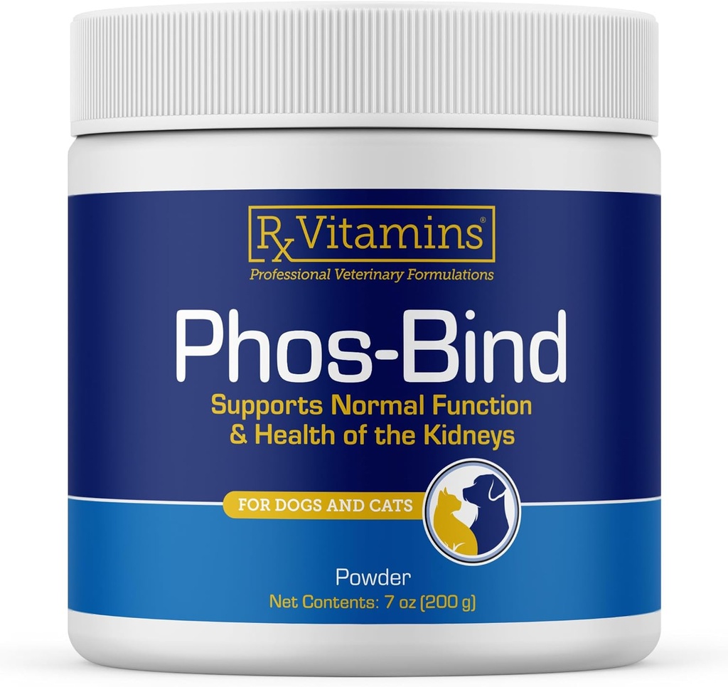 Rx Βιταμίνες Phos-Bind - Παιδική υποστήριξη συμπλήρωμα σκόνης - Phosphate Binder για γάτες & σκύλους για την υγεία των νεφρών - Υποστηρίζει κανονική καθαριότητα νεφρών και απαραίτητη φροντίδα νεφρών - 200g