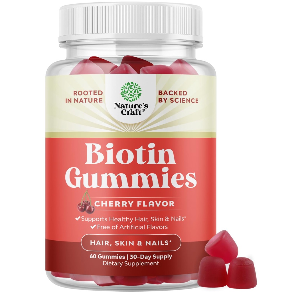 Saç Büyümesi için Doğal Biyotin Gummies - Biotin Vitaminleri Kadınlar ve Erkekler için Saç Ciltleri ve Çığlıkları - Pantothenic Asitli Kadınları