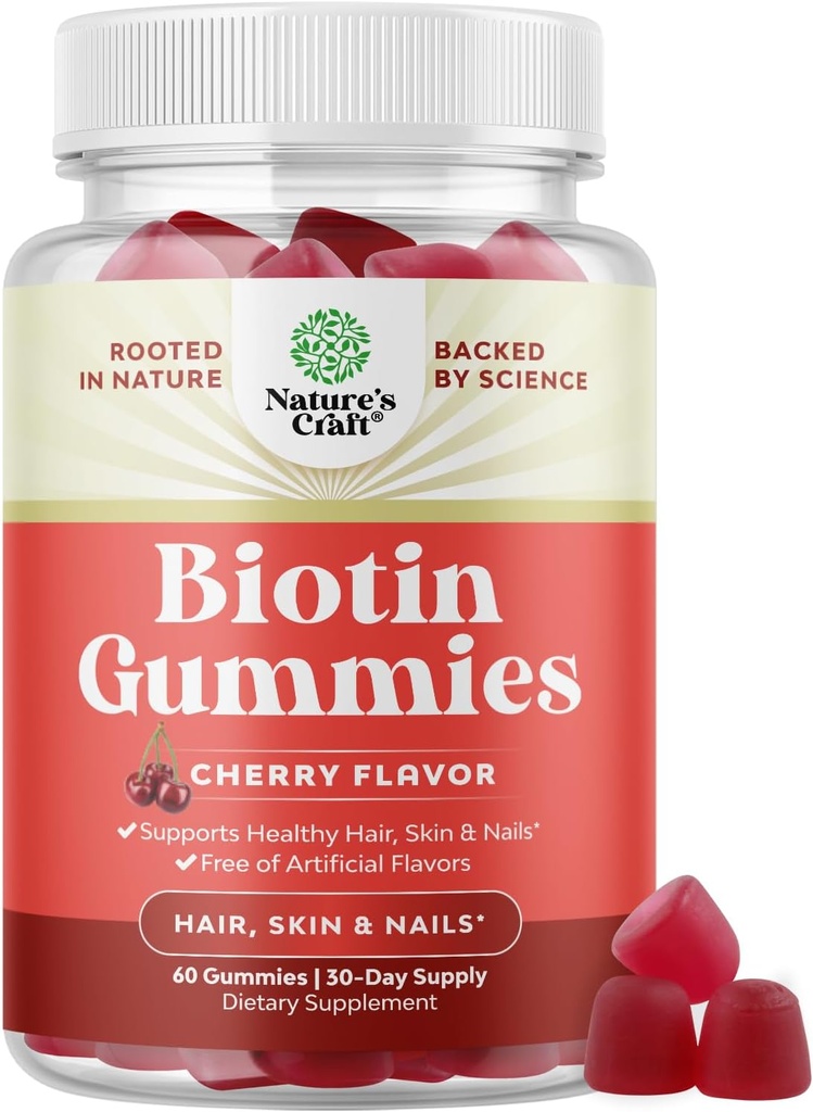 Saç Büyümesi için Doğal Biyotin Gummies - Biotin Vitaminleri Kadınlar ve Erkekler için Saç Ciltleri ve Çığlıkları - Pantothenic Asitli Kadınları