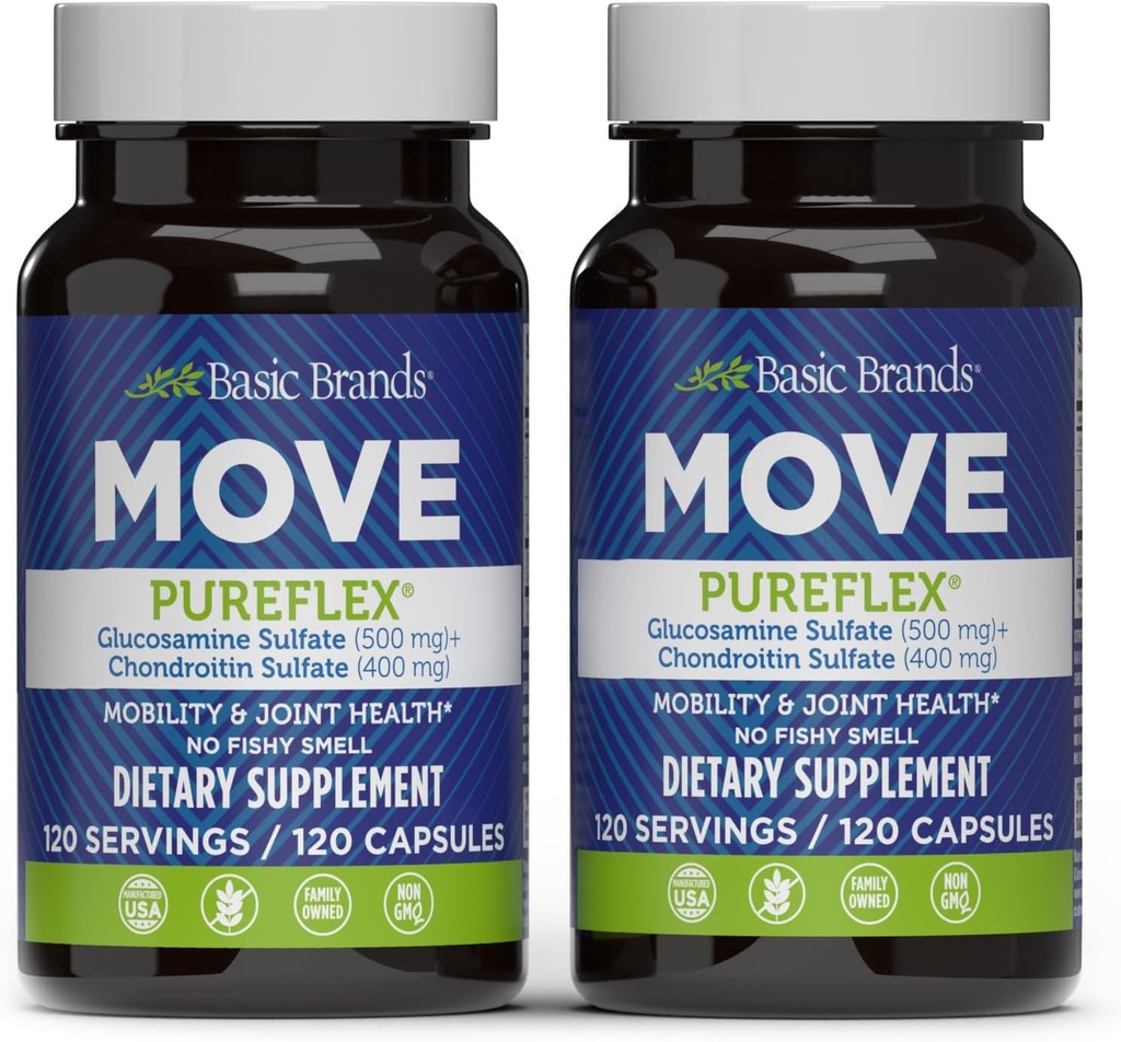 Temel Markalar - Pureflex Glucosamin Chondroitin - Flexability & Mobility için Ortak Destek Supplement - 120 Capsules - 2Pack