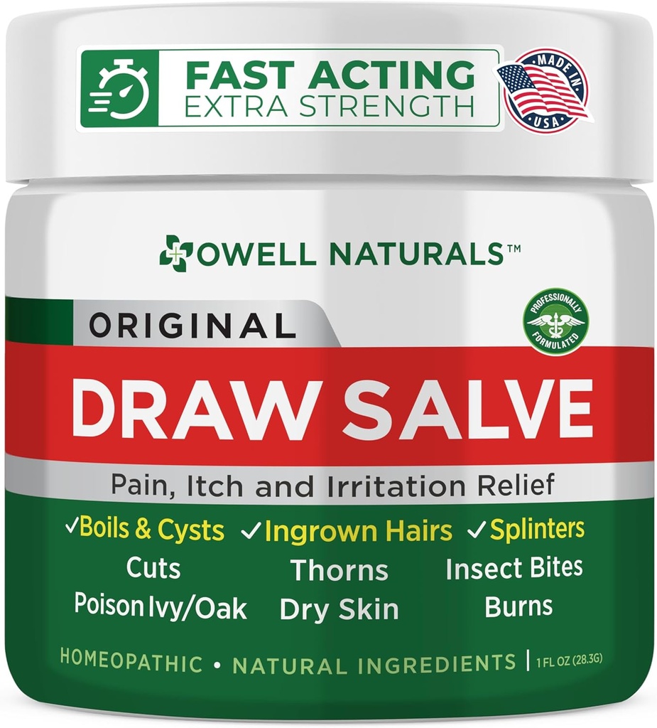 OWELL Naturals Drawing Salve Ointment for Boil & Cyst Removal, Deep Ingrown Hair, Splinter Remover, Bug Spider Bites, Bee Sting, Mosquito Itching, Poison Ivy