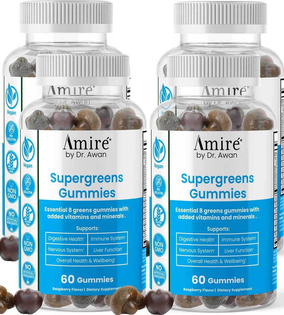 Awan Super Greens Gummies, Fruits & Veggies Supplement, Green Superfood for Immunity, Μεταβολισμός, λειτουργία του ήπατος και νευρικό σύστημα, Essential 8 Greens, 240ct, 4-Months Supply