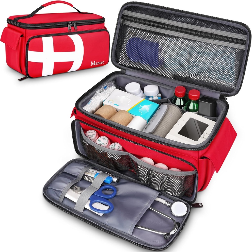 Mancro First Aid Bag Boş, Medikal Seyahat Bag with Multi Pockets, Pill Şişe Organizer for Travel, Home Storage, Trauma Bag for EMT, Hemşireler, Doktor, Tıp için Acil Bag, Tıbbi Malzemeler
