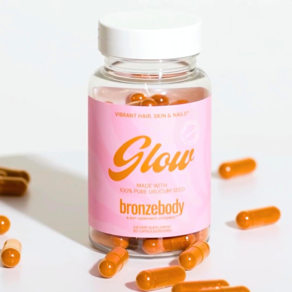 bronzebody® GLOW Capsules Accelerated Tanning Vegan Vitamins A Tocotrienols Antioxidants Melanin Collagen Urucum (ROUCOU, Annatto, Bixin, Urucu) Herbal Supplement Detox Additive Free (60ct)