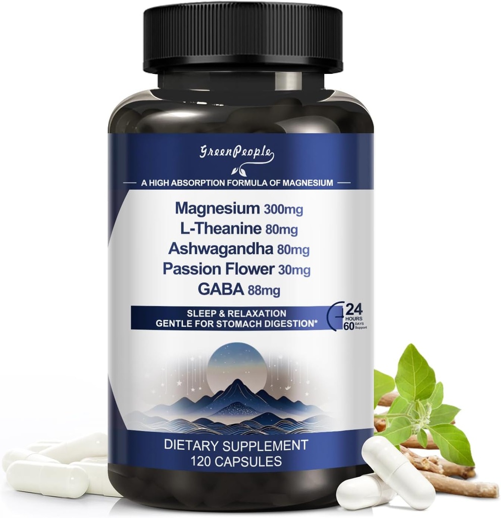 Τριπλό σύμπλοκο μαγνησίου GREENPEOPLE 300mg συμπλήρωμα μαγνησίου για ύπνο  Υποστήριξη Ξεκούραστη για άνδρες & γυναίκες - Vegan, Υψηλής απορρόφησης - 120 CT