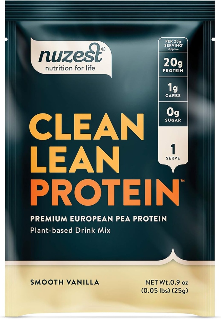 Nuzest - Pea Protein Powder - Καθαρή πρωτεΐνη Lean, Premium Vegan Plant Based Protein Powder, Γαλακτοκομικά, Χωρίς γλουτένη, GMO Free, Φυσικώς γλυκασμένη πρωτεΐνη Shake, Smooth Vanilla, 1 Serving, 0.9 oz