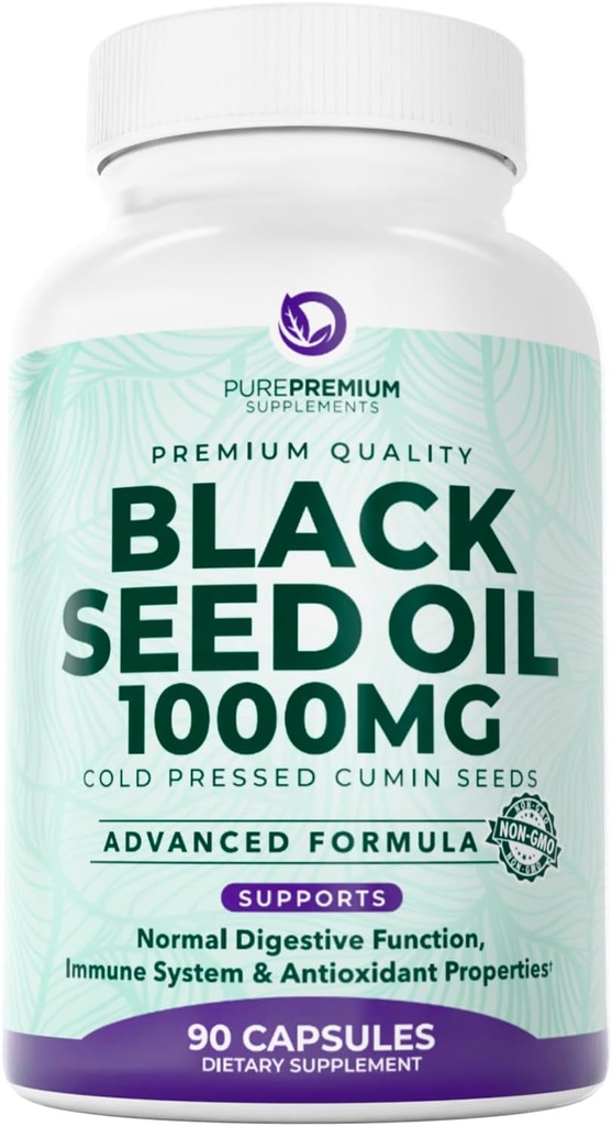 PurePremium Black Seed Oil 500 mg - Organik Nigella Sativa Tohumları, Soğuk Basınlı Siyah Cumin Yağı - Erkekler / Kadınlar için Saç/Skin Supplement 90 Capsules /