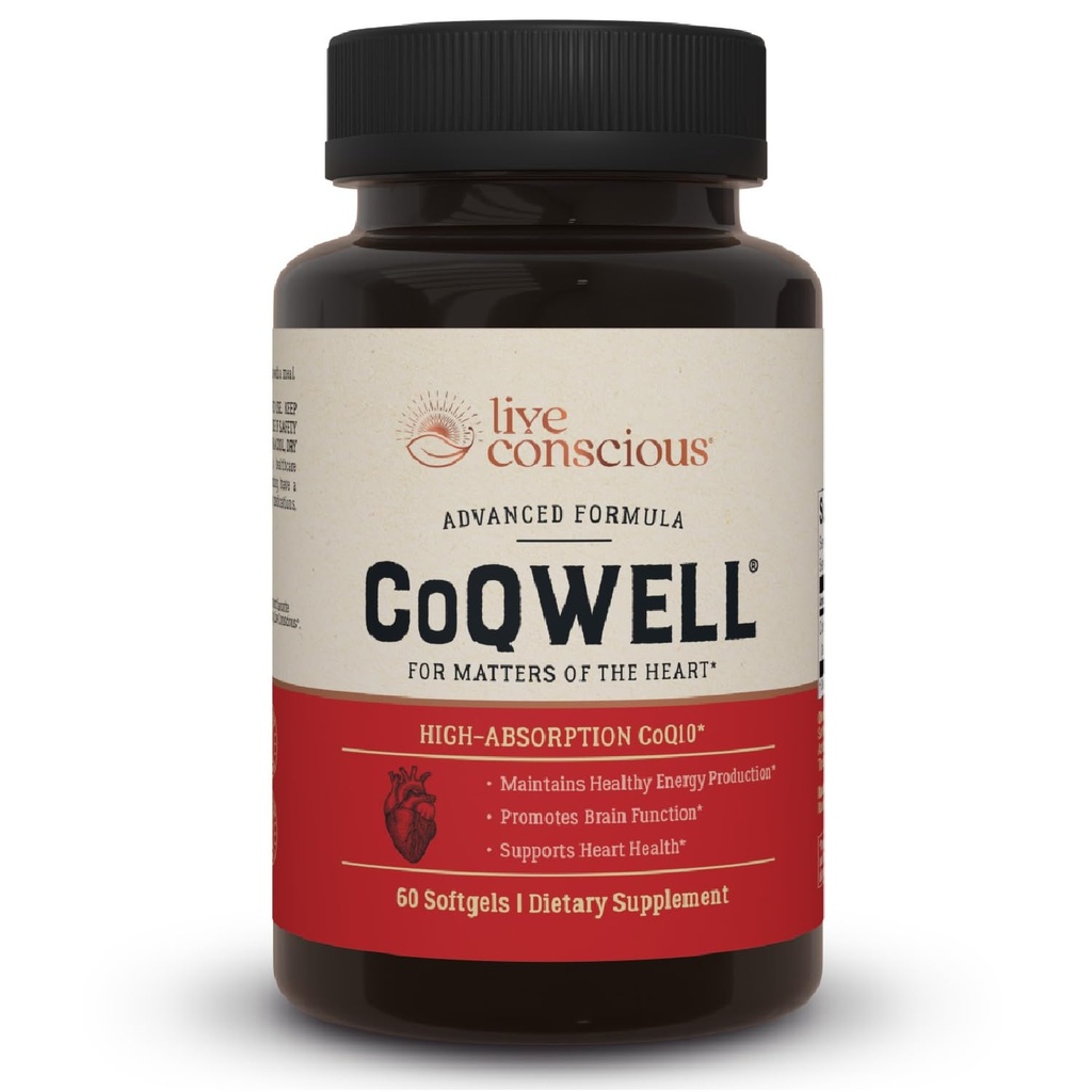 Ζωντανή Συνείδηση CoQWell - CoQ10 Καρδιά, εγκέφαλος, και αγγειακή υποστήριξη υγείας, συνένζυμο Q10 Ubiquinone - 60 Softgels - 60 ημέρες προσφοράς