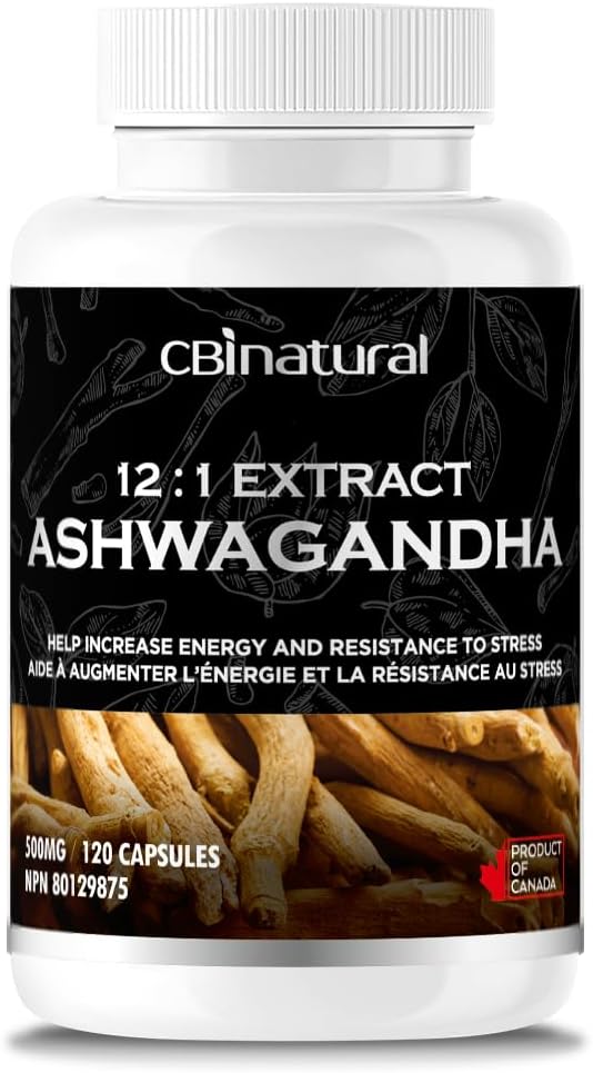 CBI natural Ashwagandha 12:1 Extract 500 mg (6000 mg Equivalent) – Enerji, Vitality & Men's Wellness Desteği – 120 Vegan Capsules, 4-Month Supply