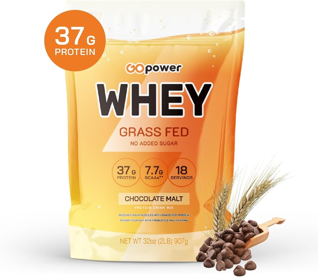 GOPOWER Whey Protein Toz, BCAAs ile, Grass Fed Protein Toz, 2 Pound, 18 Hizmet