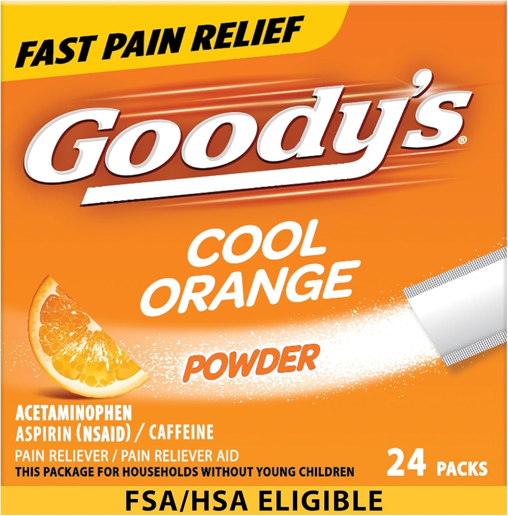 Goody's Pain Relief Tozs, Ekstra Kuvvet Baş Ağrısı Toz Cool Orange, 24 ct (Pack of 1)