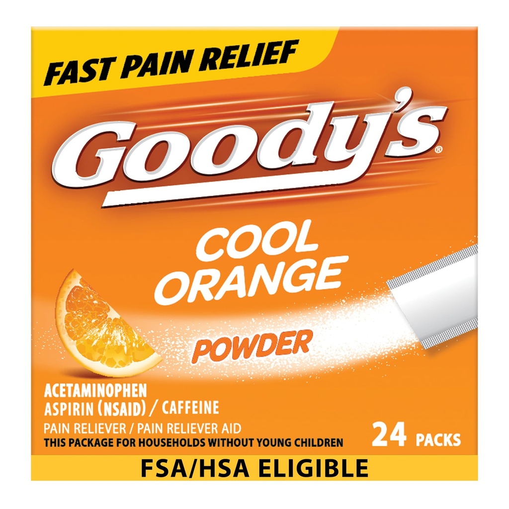 Goody's Pain Relief Tozs, Ekstra Kuvvet Baş Ağrısı Toz Cool Orange, 24 ct (Pack of 1)