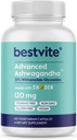 BESTVITE Advanced Ashwagandha 120mg w/Shoden (120 Vejetaryen Capsules) - Klinik olarak Organize Sanayi Liderliği% 35 Withanolide Glycosides - No Stearates - Vegan - Non GMO - Gluten Free