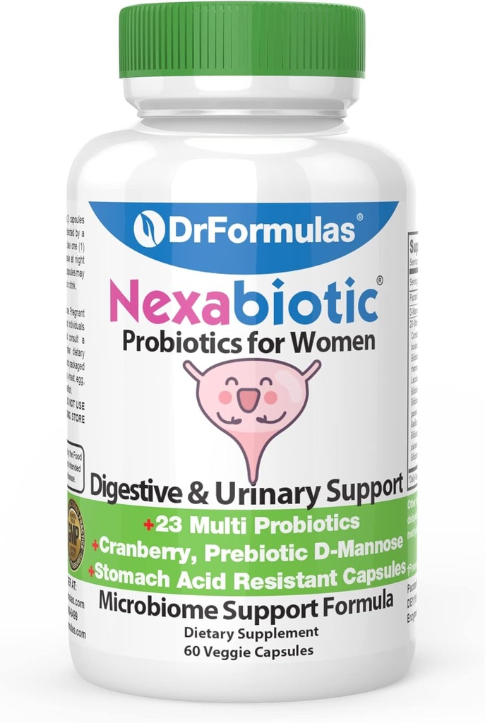 DrFormulas Cranberry Probiyotiks for Women Vaginal Health & Urinary Tract with Fiber Prebiyotik & D Mannose | Nexabiyotik Feminine Health, Vaginosis with Lactobacillus Acidofilius for Yeast, 60 Capsules
