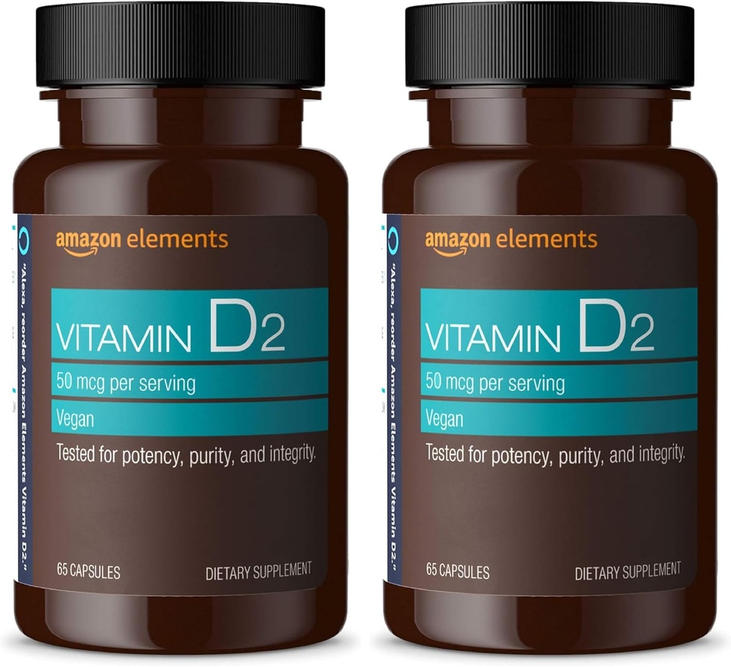 Elements D2 2000 IU, Vegan, 65 Capsules, Güçlü Bones ve Immune Health, 2 Ay Supply (Pazar Mayıs Vary) (Pack of 2)