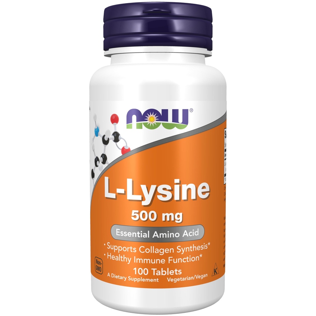 NOW Συμπληρώματα τροφίμων, L-Lysine (L-Lysine Hydrochloride) 500 mg, Amino Acid, 100 Count (Pack of 1)
