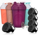 GOMOYO Fitness Bundle - 4-πακέτο μπουκάλια shaker με Agitor + 5-πακέτο χωνιά πρωτεΐνης με Carabiner, BPA-Free & Πλυντήριο πιάτων ασφαλή