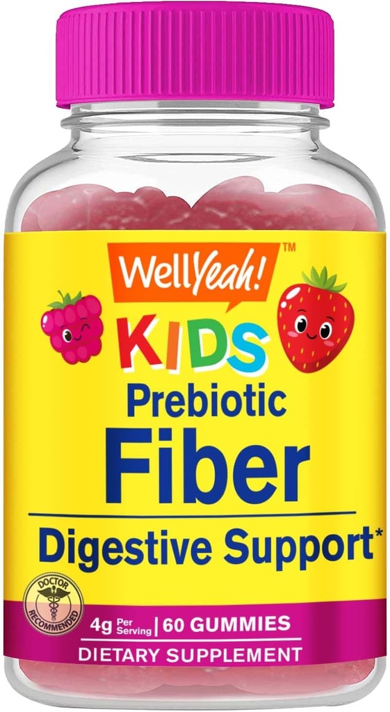 WellYes Prebiyotik Fiber Gummies for Kids - Digestive System Support, Doktor Önerilen - Vegan Dostu ve Gluten-Free, GMO Free - Yummy Berry Flavors - 60 Count Count Count