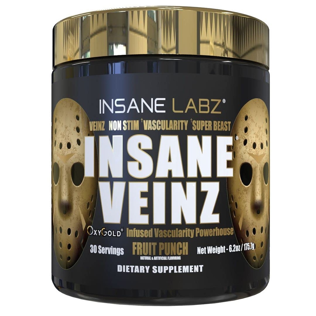 Insane Veinz Gold, Nitric Oksit Non Stimulant pre Workout Toz, Hydromax ile Yüklendi, Vascularity ve Blood Flow, 30 Srvgs, Fruit Punch