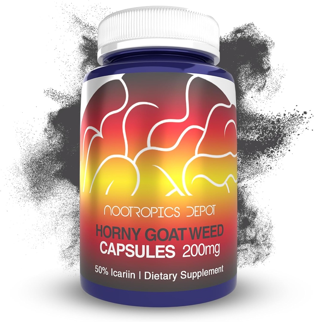 Nootropics Depot Horny Goat Weed Capsules | 200 mg | 30 Count | Minimum% 50 Icariin | Epimedium brevicornum