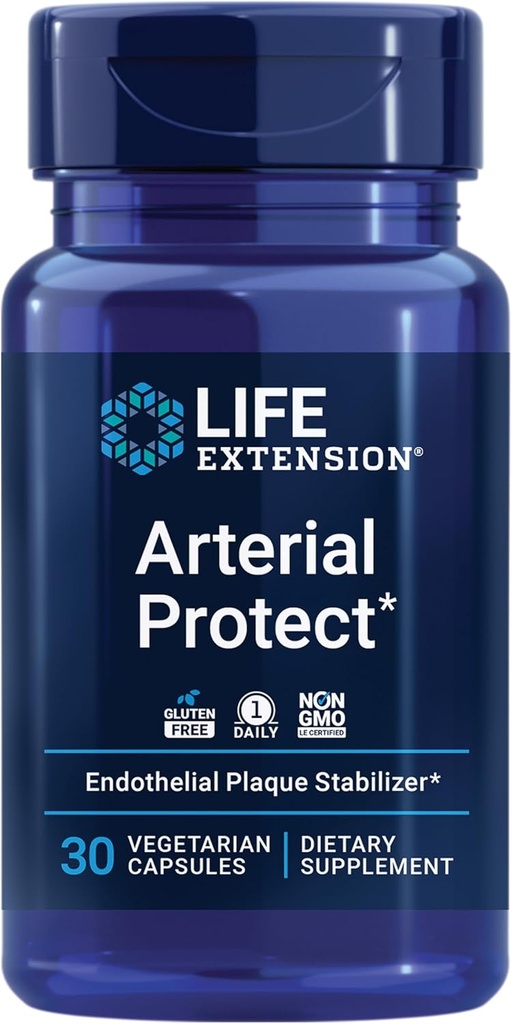 Life Extension Arterial Protection - Blood Pressure Supplement for Heart Health - with gotu kola and Pycnogenol Tray French Maritime Pine bark ekstralar - Gluten-Free, Non-GMO, Vegetarian - 30 Capsules
