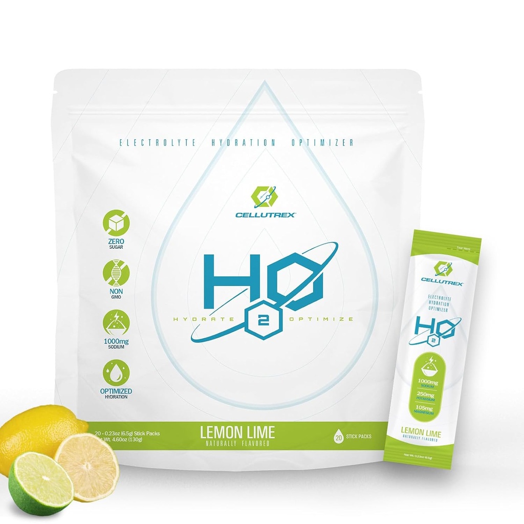 Cellutrex® H2O Electrolytes – Elektrolyte Toz İç Mix, Zero Sugar, Natural Salt Hydration Packets for Recovery and Wellness, Lemon Lime, 20 Sticks