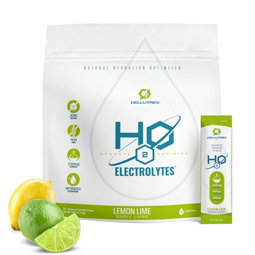 Cellutrex® H2O Electrolytes – Elektrolyte Toz İç Mix, Zero Sugar, Natural Salt Hydration Packets for Recovery and Wellness, Lemon Lime, 20 Sticks