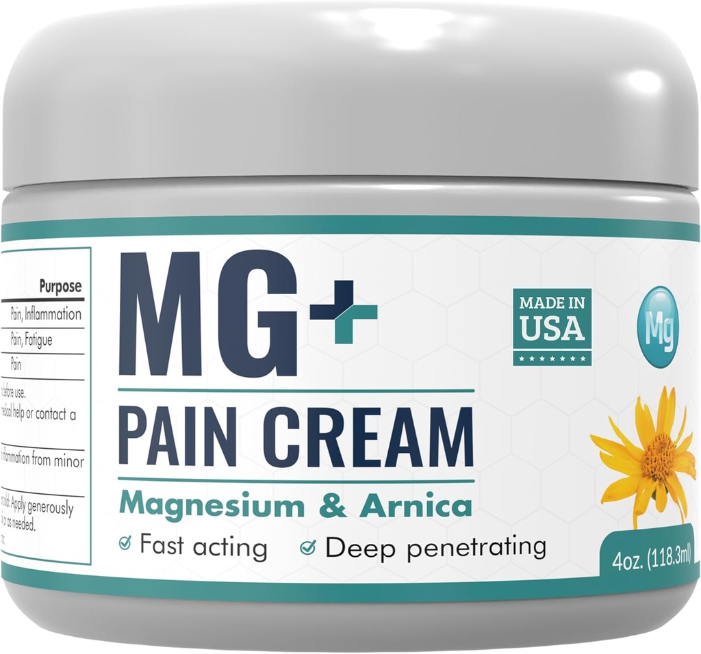 Mars Wellness MG+ Magnezyum Krem Ağrısı - Ekstra Kuvvetli Magnezyum ve Arnica Krem - 4 OZ Tub - Neuropati, Kas Ağrı ve Leg Cramps Relief - 1 Pack