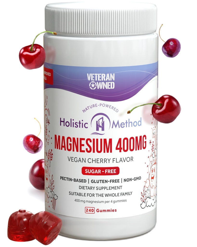 Magnesium Citrate Gummies - Χωρίς ζάχαρη, Vegan και μη GMO για καλύτερο ύπνο και χαλάρωση - Χωρίς Αλκοόλ - Συμπλήρωμα μαγνησίου για ενήλικες, εφήβους και παιδιά - Cherry - 240 μάσημα