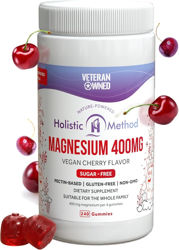 Magnezyum Citrate Gummies - Sugar-Free, Vegan and Non-GMO for Better Sleep and Relaxation - No Sugar Alkol - Magnezyum Supplement for Yetişkinler, Young and Kids - Cherry - 240 Chews