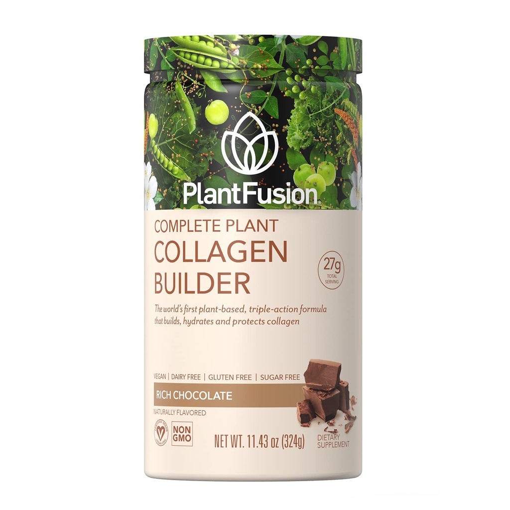 PlantFusion Vegan Collagen σκόνη - Plant Based Collagen Protein Powder Για τους μυς & τις αρθρώσεις, τα μαλλιά, το δέρμα & τα νύχια - Κέτο, χωρίς γλουτένη, χωρίς σόγια, χωρίς ζάχαρη, χωρίς GMO - σοκολάτα 11,43 oz