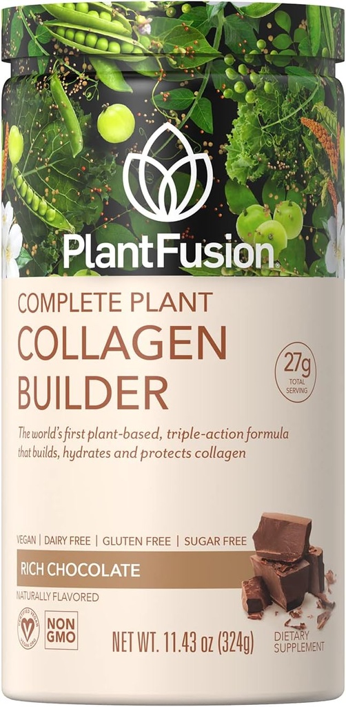 PlantFusion Vegan Collagen σκόνη - Plant Based Collagen Protein Powder Για τους μυς & τις αρθρώσεις, τα μαλλιά, το δέρμα & τα νύχια - Κέτο, χωρίς γλουτένη, χωρίς σόγια, χωρίς ζάχαρη, χωρίς GMO - σοκολάτα 11,43 oz