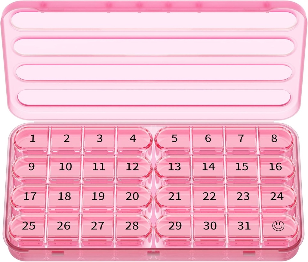 Zoksi Monthly Pill Organizer 1 Χρόνος την ημέρα, 30 Day Pill Box Organizer Μία φορά την ημέρα, ένα μήνα μεγάλη θήκη χάπι για το ταξίδι, 31 ημέρες καθημερινή Medcine Container για βιταμίνες, συμπλήρωμα & φαρμακευτική αγωγή (Pink)