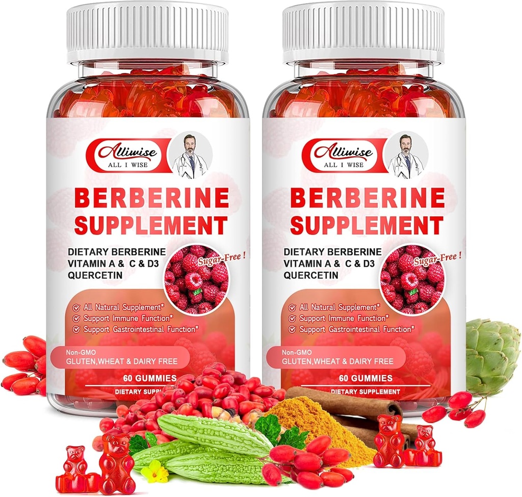 Sugar-Free Berberine Supplement Gummies, Original Berberine HCL ile Ceylon Cinnamon, Quercetin, Multivitamin, Support Immune & Gastrointestinal Function & Metabolism for Women & Men