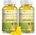 Magnezyum Glycinate Gummies 400 mg, Sugar Free Magnezyum Taurate,Magnesium Malate Supplement with Vitamin D, B6, CoQ10 for Relaxation, Stress Relief, Muscle, Bone & Sleep Support-120 Pineapple Gummies